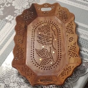 Vintage Sandal Wood 🌟Intricately Carved Wooden Tray